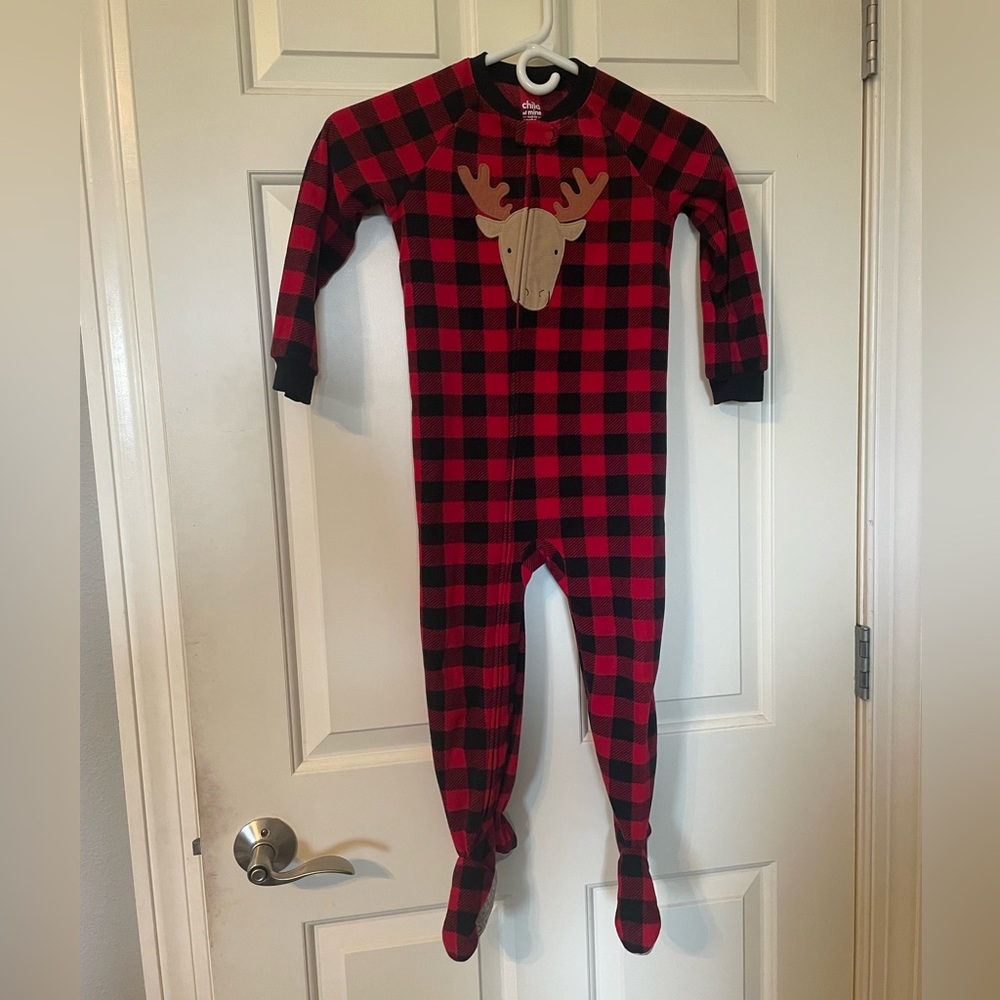 Carter's Red and Black Plaid Moose Footie Pajamas
